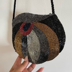 Vintage beaches evening bag, cross body clutch hand beaded